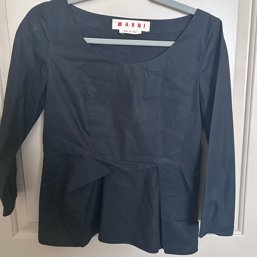 Marni Black Long-Sleeve Peplum Top with Scoop Neck